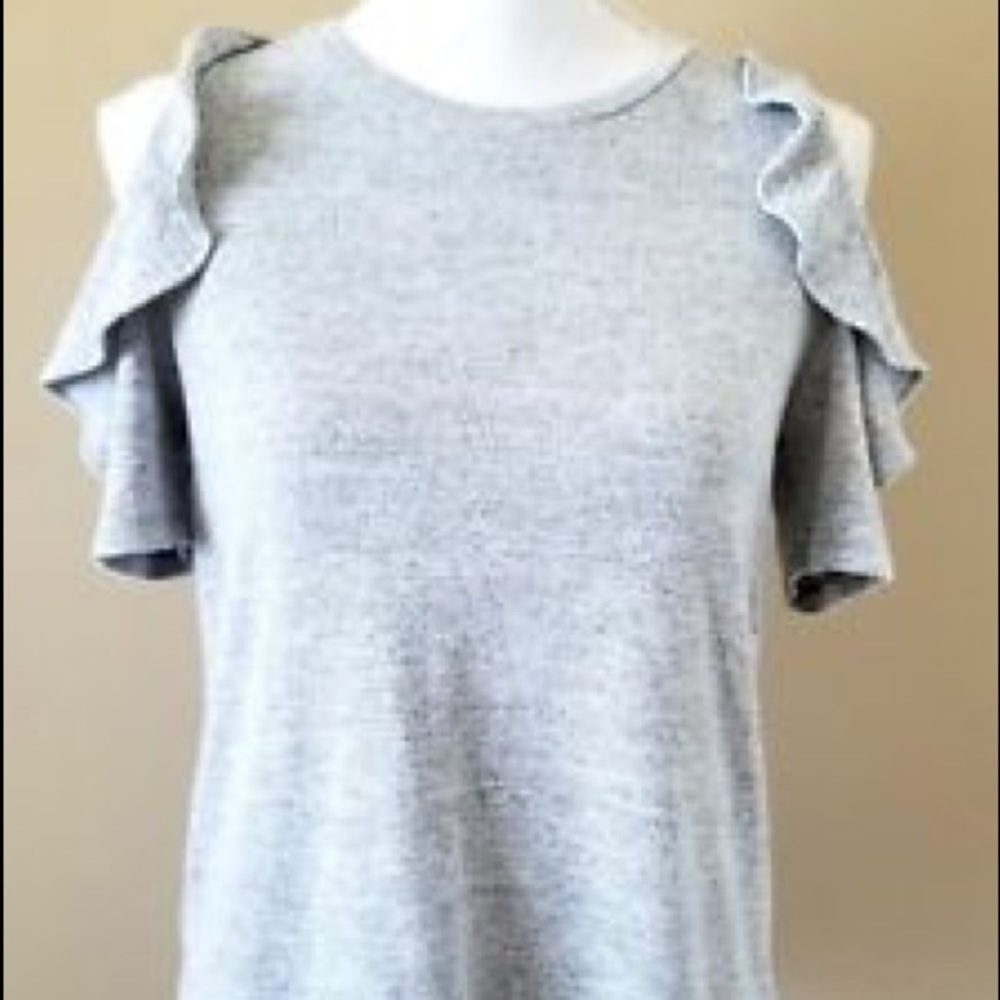 Loft Grey Cold Shoulder Ruffle Top